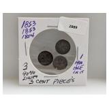 3-90% Silver 3 Cent Pieces