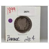 1899 90% Silver Barber Quarter