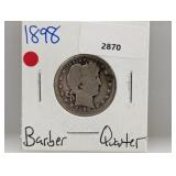 1898 90% Silver Barber Quarter