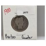 1900 90% Silver Barber Quarter