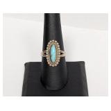 .925 Sterling Oval Turquoise Ring Sz 8.5