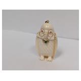 14K YG Hand Carved Owl w/Gemstones