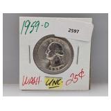 1959-D UNC 90% Silv Wash Quarter