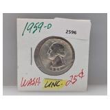 1959-D UNC 90% Silv Wash Quarter