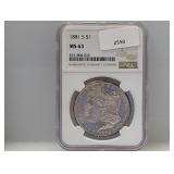 NGC 1881-S MS63 90% Silv Morgan $1