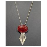 24" .925 Sterl Chain w/Red Cabochon Pendant/Brooc