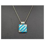 18" .925 Sterl Chain w/Turquoise Inlay Pendant