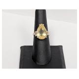 .925 Sterling Yellow Pear Shape Ring Sz 7