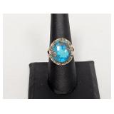 .925 Sterling Turquoise Cabochon Ring Sz 8