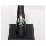 .925 Sterling Turquoise Oval Shape Ring Sz 8