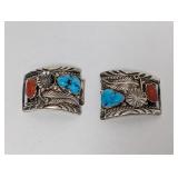 .925 Sterl Navajo Turquoise/Coral Watch Band