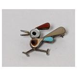 .925 Sterl Zuni Inlay Roadrunner Brooch