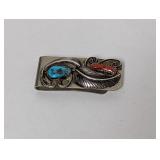 .925 Sterling Turquoise/Coral Money Clip