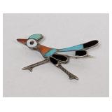 .925 Sterling Zuni Roadrunner Brooch