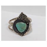 Lg Artist Signed .925 Sterling Turquoise Cuff Brac