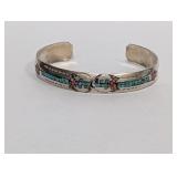 .925 Sterl Hand Made Turquoise/Coral Cuff