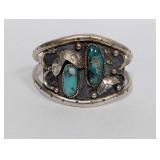 Artist Signed .925 Sterl Turquoise Cuff Bracelet