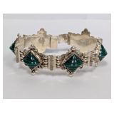 7" .925 Sterl Artist EMB Green Stone Bracelet