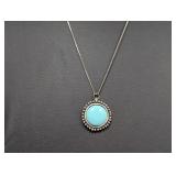 20" .925 Sterl Chain w/Turquoise Cabochon Pendant