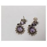 .925 Sterling Purple Stone Dangle Earrings