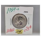 1959-D UNC 90% Silv Wash Quarter