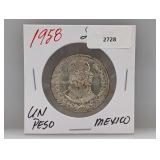 1958 Silver Mexico Un Peso