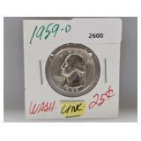 1959-D UNC 90% Silv Wash Quarter