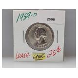 1959-D UNC 90% Silv Wash Quarter