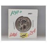 1959-D UNC 90% Silv Wash Quarter