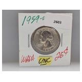 1959-D UNC 90% Silv Wash Quarter