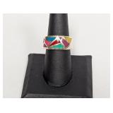 .925 Sterling Multi Stone Inlay Ring Sz 8