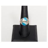 .925 Sterl Turquoise/Mother of Pearl Ring Sz 8