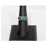 .925 Sterling Malachite Inlay Ring Sz 7