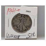 1941-D 90% Silv Walker Half $1 Dollar