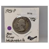 1951 90% Silver Washington Quarter