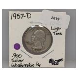 1957-D 90% Silver Washington Quarter