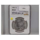 NGC 1896 MS62 90% Silv Morgan $1