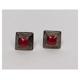 .925 Sterling Red Inlay Stone Earrings