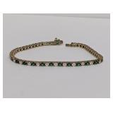 8' Vermeil/.925 Sterl Green Stone & CZ Bracelet
