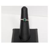 .925 Sterl Green Stone w/Diam Accents Ring Sz 5