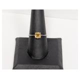 .925 Sterling Yellow Stone Solitaire Ring Sz 9