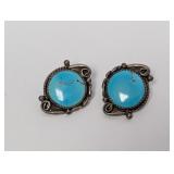 .925 Sterling Turquoise Cabochon Earrings