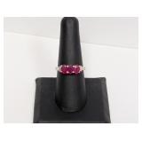 .925 Sterling Three Stone Ruby Ring Sz 8