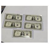 (5) 1957-B Consecutive $1 Silver Certificates