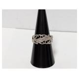 .925 Sterl Diamond Leaf Ring Sz 8