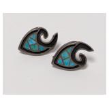 .925 Sterl Turquoise Swirl Screwback Earrings
