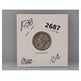 1938 90%Silv Mercury Dime