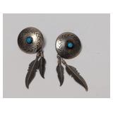 .925 Sterl Turquoise Earrings w/Feathers