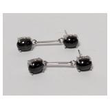 .925 Sterl Black Cabochon Stone Earrings