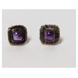 .925 Sterl Purple Stone Square Earrings